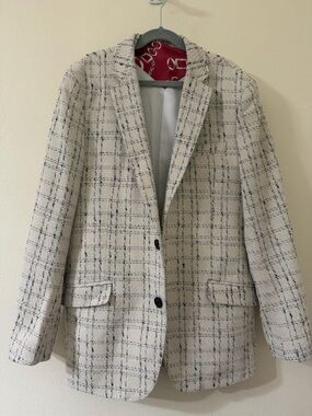 White Tweed Blazer with black Windowpane & Red Label Detail
